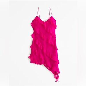 Abercrombie allover ruffle midi dress in hot pink - size small. Never been worn!